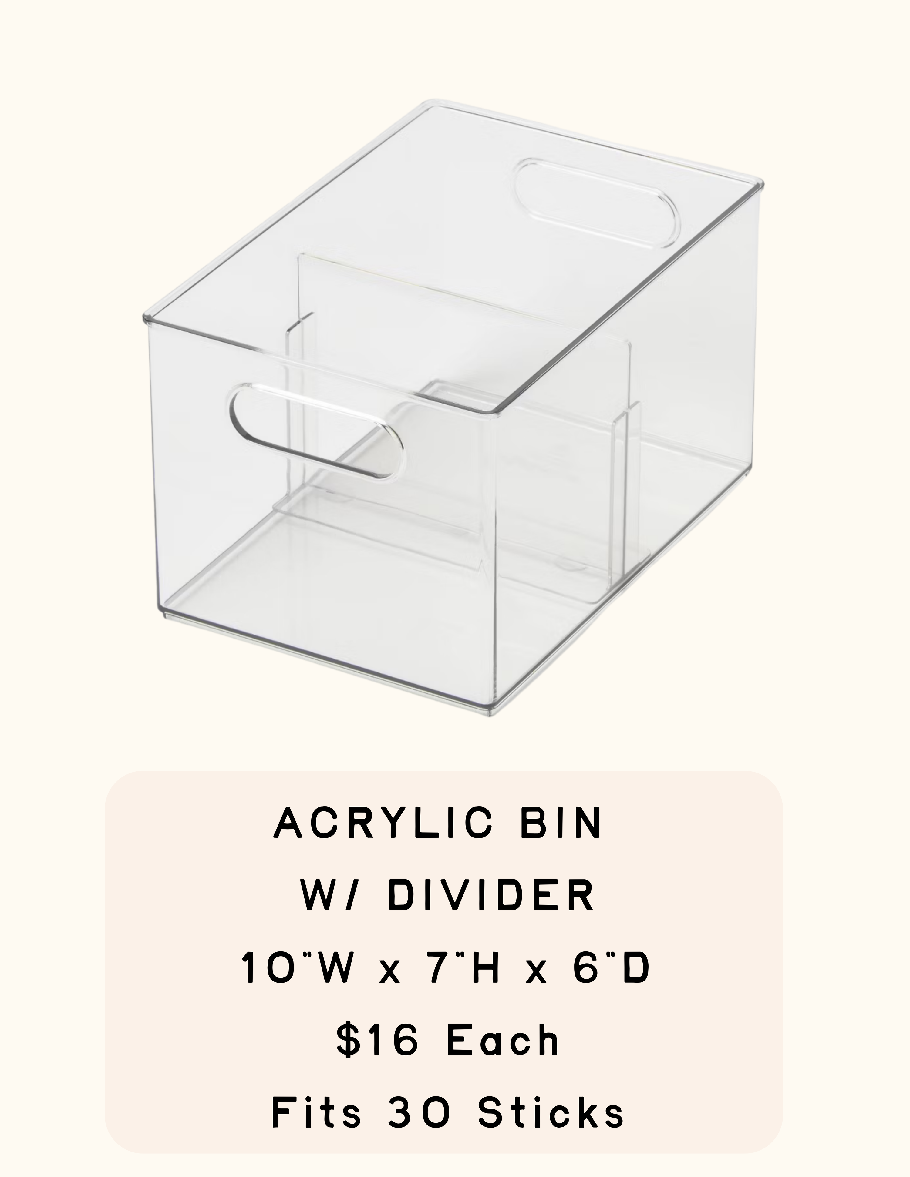 ShiverSticks acrylic display bin with divider – holds 30 frozen bars