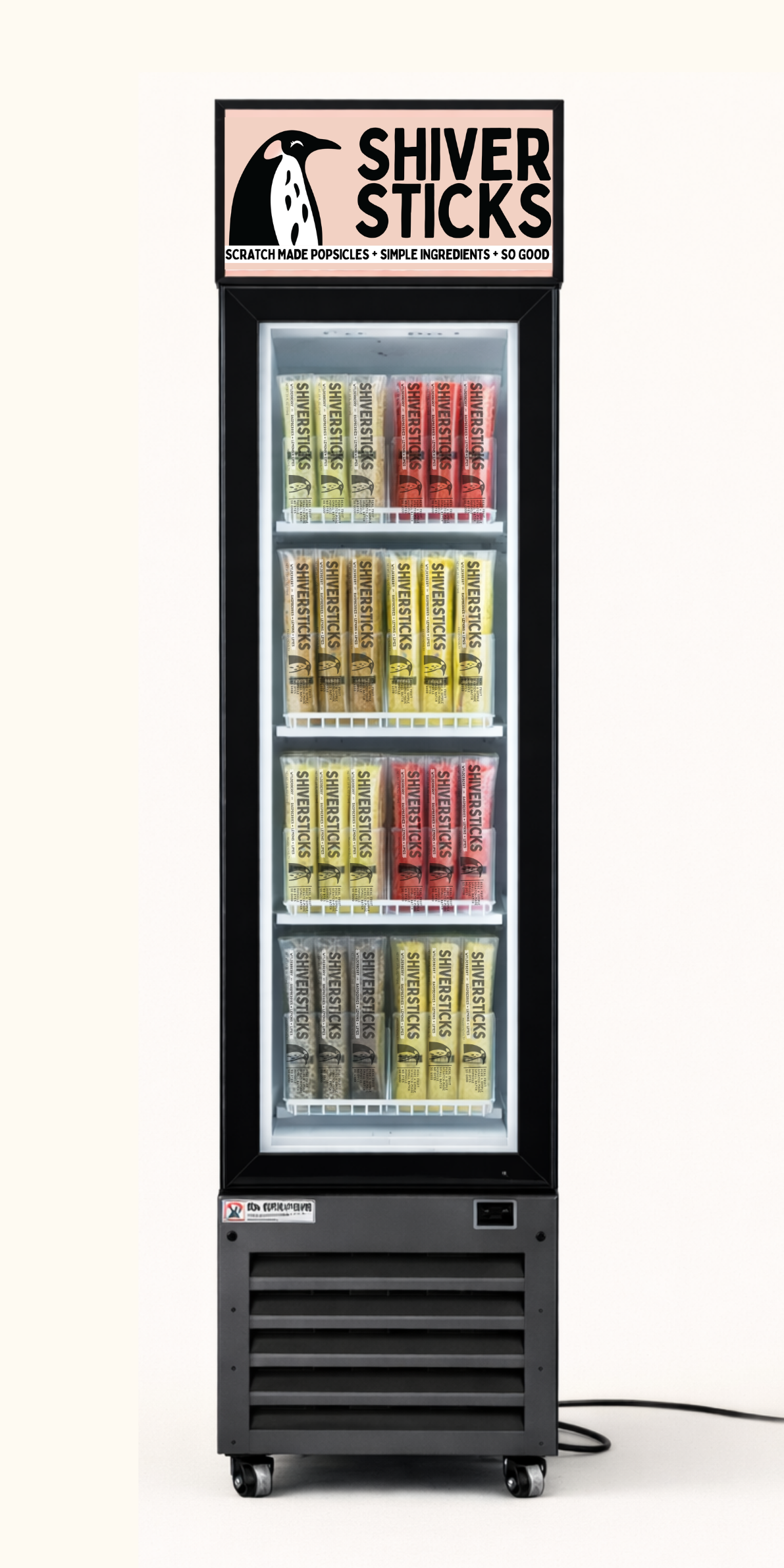 ShiverSticks tall branded freezer kit for retail locations